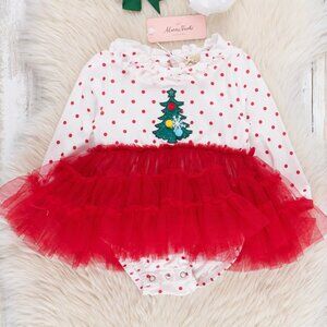 Marie Nicole Red Embroidered Christmas Tree Tulle Bubble (18/24m)